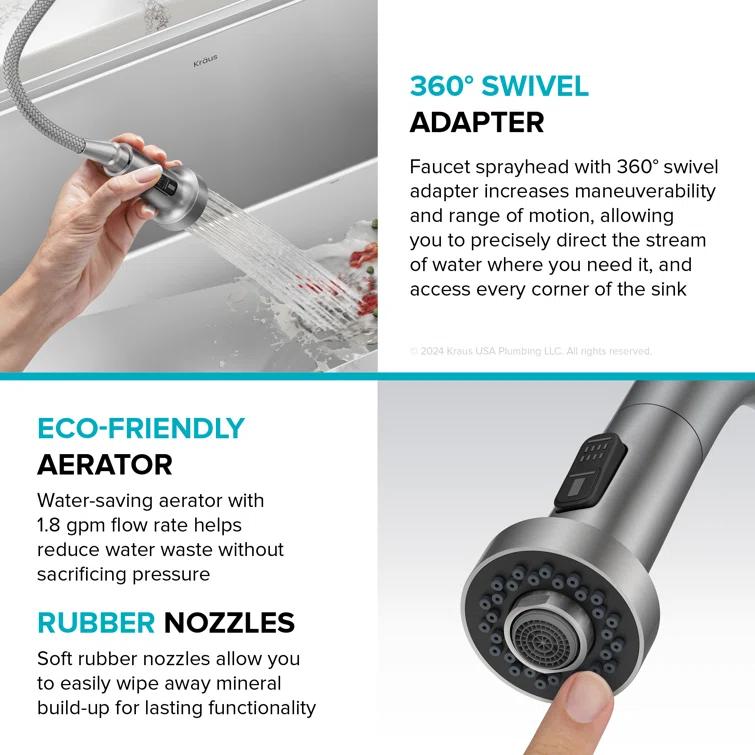 KRAUS Bolden 2-Function Single Handle Pull Down Kitchen Faucet