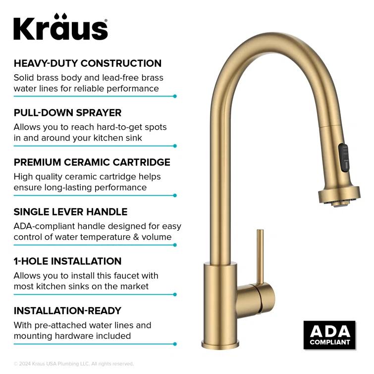 KRAUS Bolden 2-Function Single Handle Pull Down Kitchen Faucet