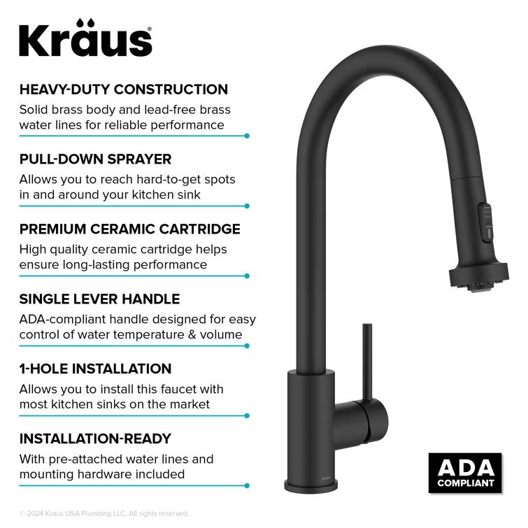 KRAUS Bolden 2-Function Single Handle Pull Down Kitchen Faucet