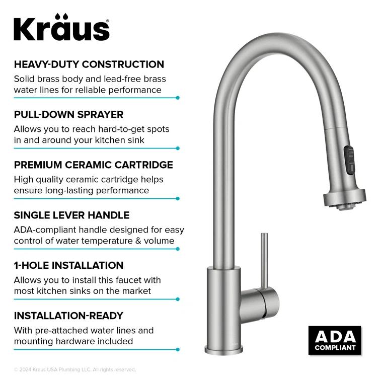 KRAUS Bolden 2-Function Single Handle Pull Down Kitchen Faucet