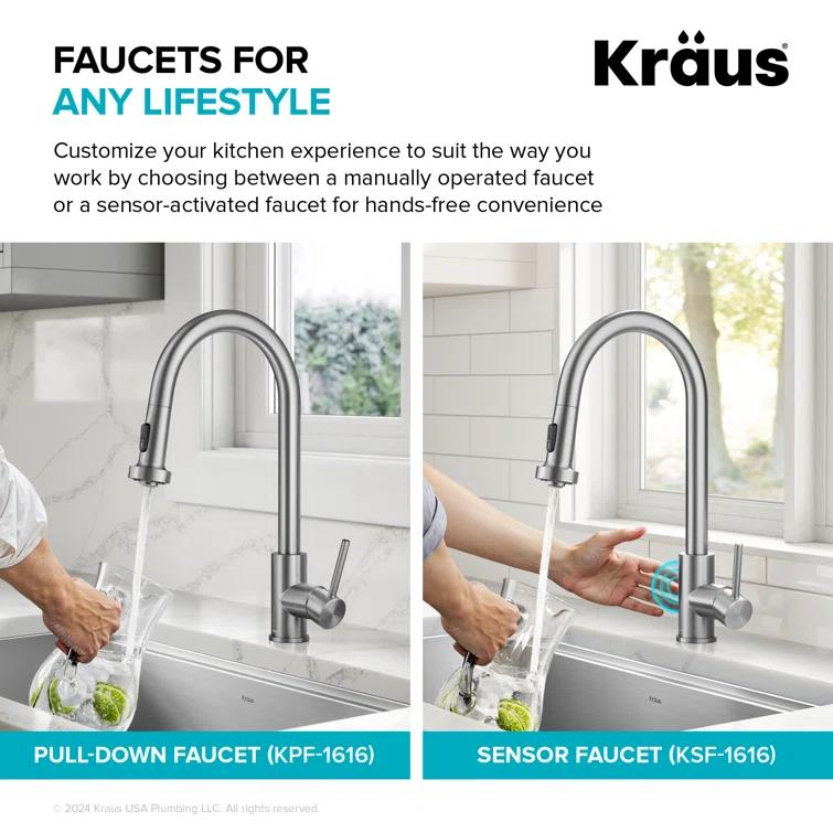 KRAUS Bolden 2-Function Single Handle Pull Down Kitchen Faucet