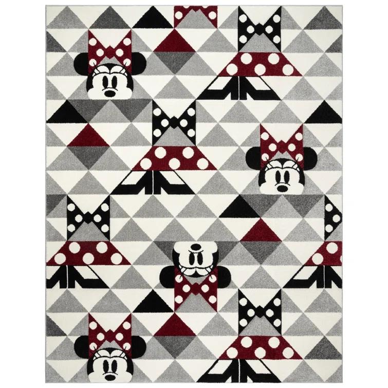 Disney Bravo Mickey Mouse Minnie Pyramids Modern Geometric Ivory/ Black/ Red Area Rug