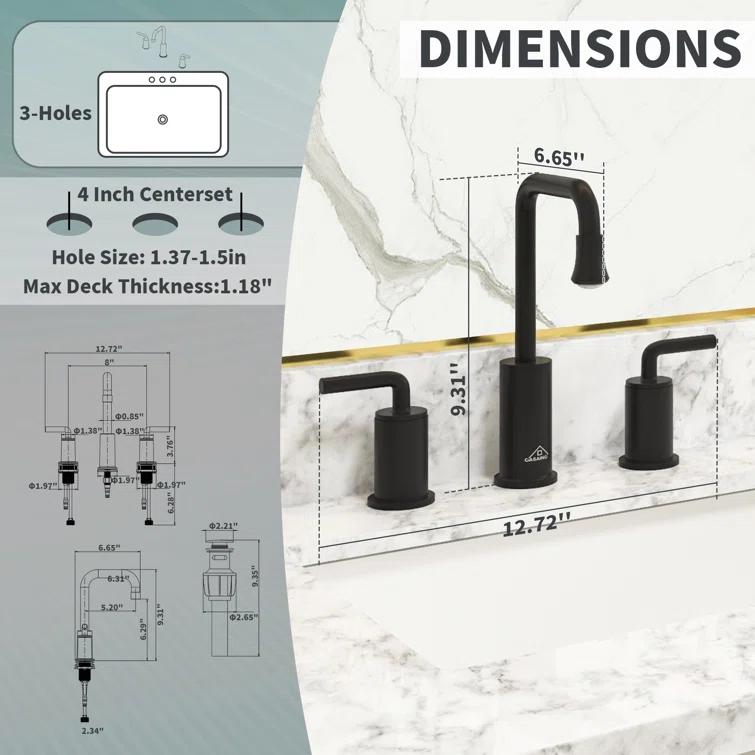 CASAINC KCLT0036MB Willow 2-handle Black Bathroom Sink Faucet with LED Temperature Color