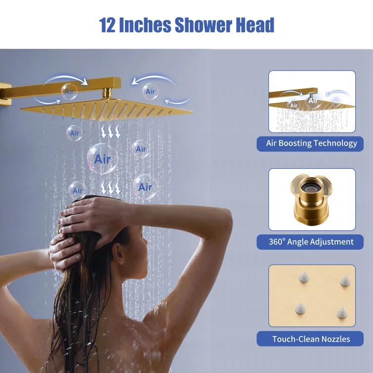 3 Functions Wall Mount Thermostatic Complete Shower System with 6 Body Jets, Rough-in Valve