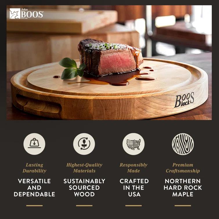 John Boos Chef's Collection Round Maple Cutting Board with Groove