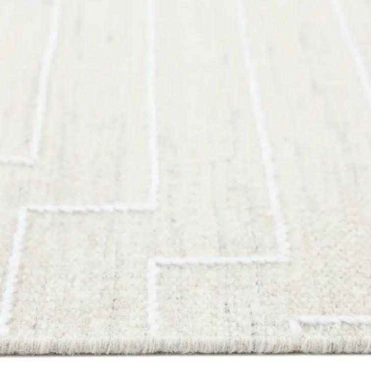 Barry Handwoven Beige Wool Rectangular Area Rug, 3' x 5'