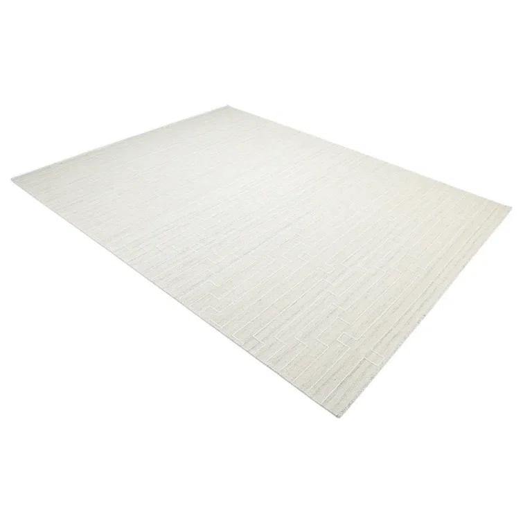 Barry Handwoven Beige Wool Rectangular Area Rug, 3' x 5'