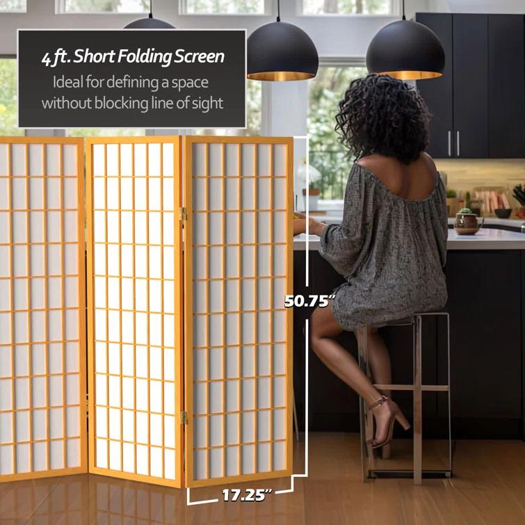 Red Lantern 4 ft. Short Window Pane Shoji Screen - Honey - 4 Panels