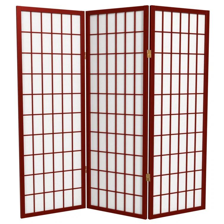 Oriental Furniture 4 ft. Tall Window Pane Shoji Screen - Rosewood - 3 Panel