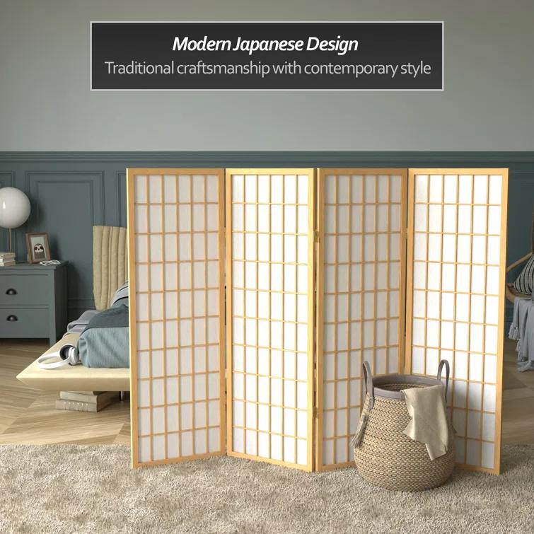 4 ft. Tall Window Pane Shoji Screen - Natural (4 Panels)