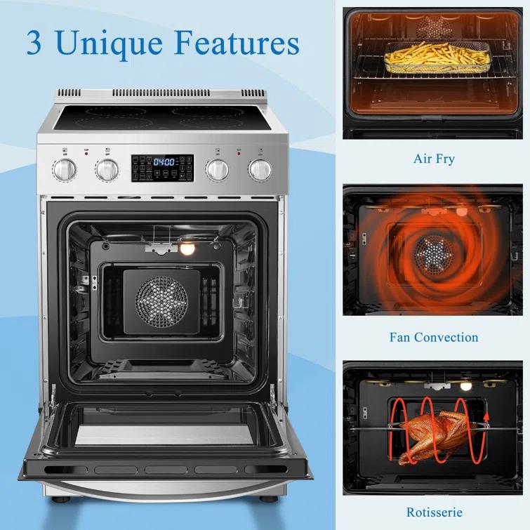 Lanbo Lanbo 24 Inch 2.9 Cu.ft Freestanding Electric Range with Air Fry, Rotisserie and True Convection Oven, Stainless Steel LBERT24RCSAA