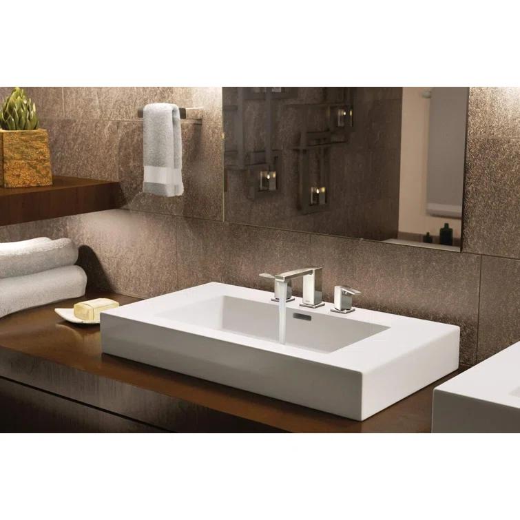 90 Degree Widespread Bathroom Faucet with Drain Assembly