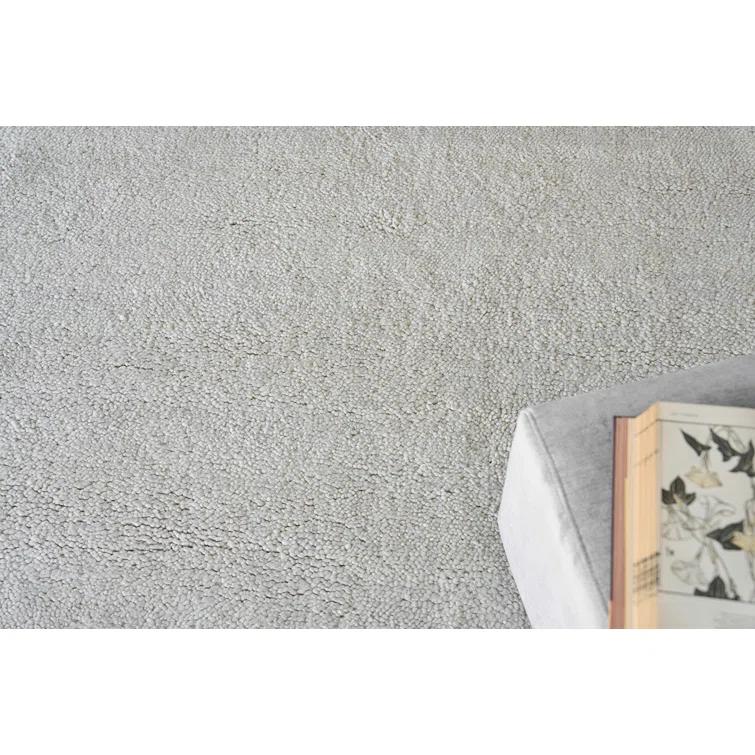 Rectangle Merino Solid Color Hand-Knotted Wool Area Rug In Beige