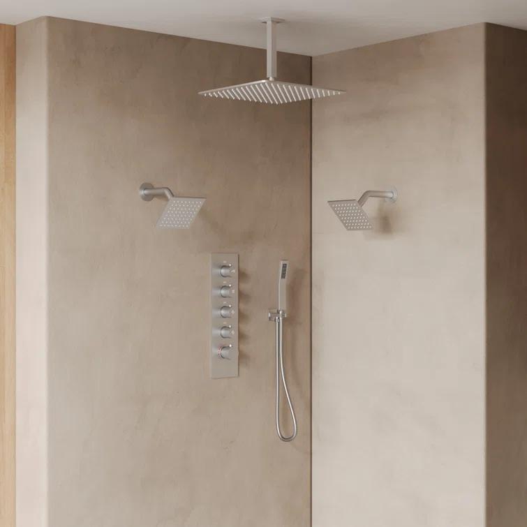 Thermostatic Shower Faucet 16" High-Pressure Triple Showerheads with Rough-In Valve