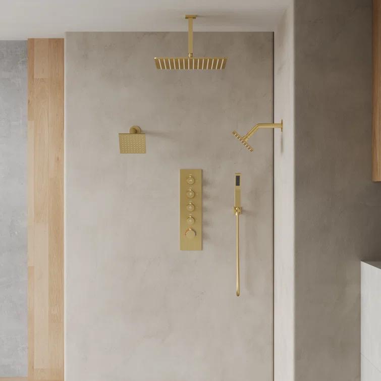 Thermostatic Shower Faucet 16" High-Pressure Triple Showerheads with Rough-In Valve