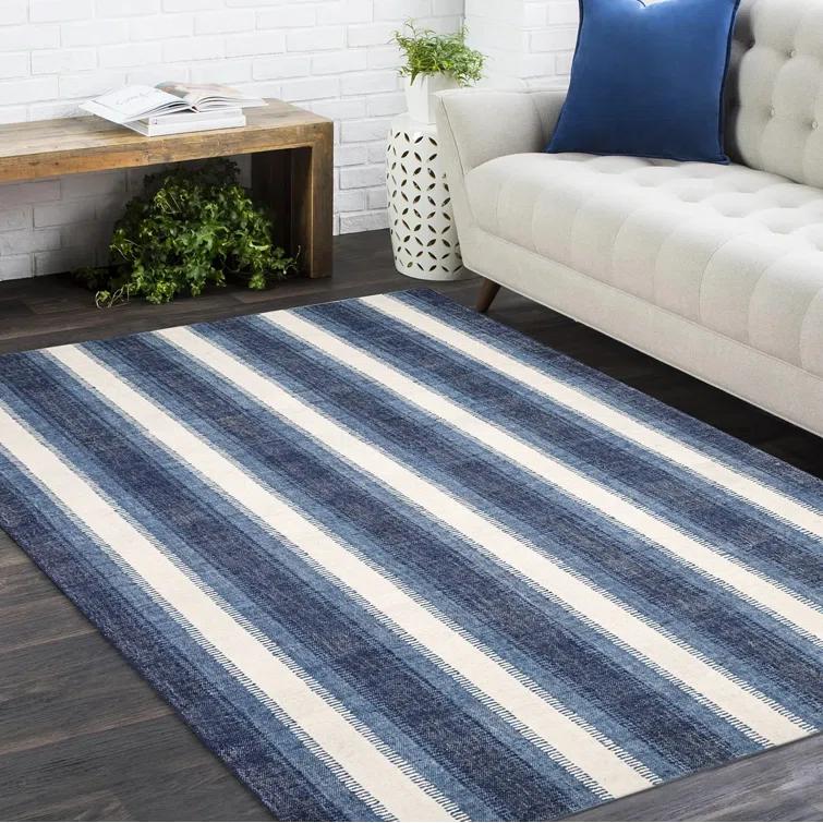 Levi Handwoven Blue Wool Flatweave 9' x 12' Area Rug