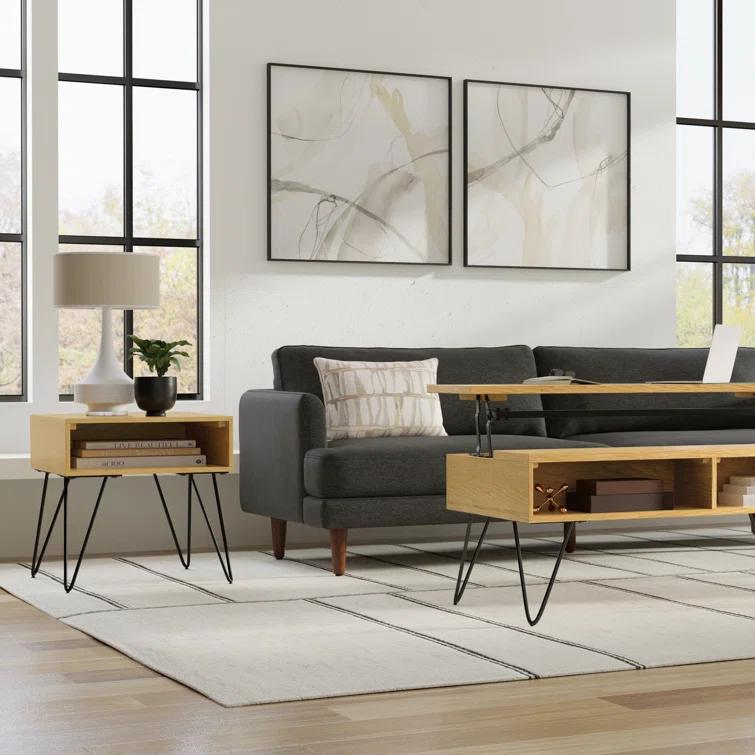 Hunter 22"W Solid Wood Industrial Square End Table with Hairpin Legs and Open Storage