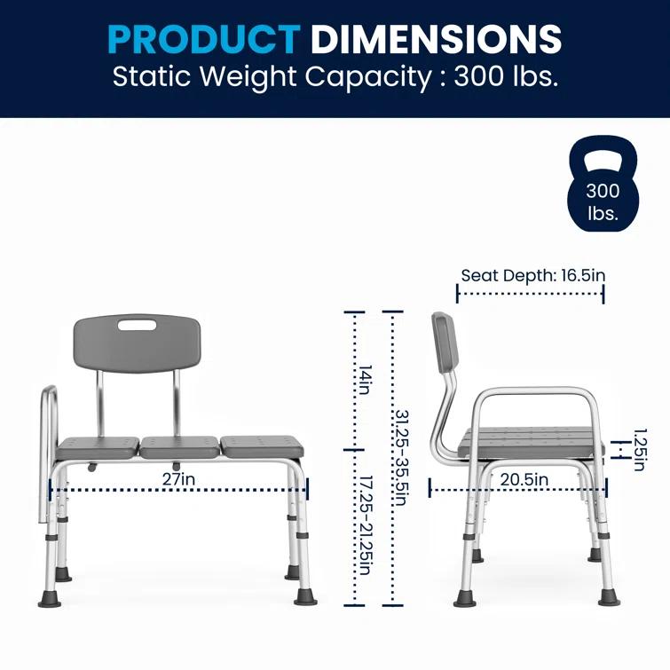 Phoebe Aluminum Height Adjustable Medical Shower Transfer Bench