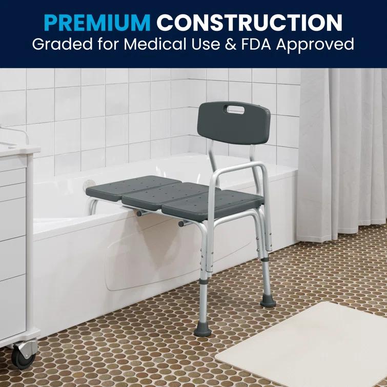 Phoebe Aluminum Height Adjustable Medical Shower Transfer Bench