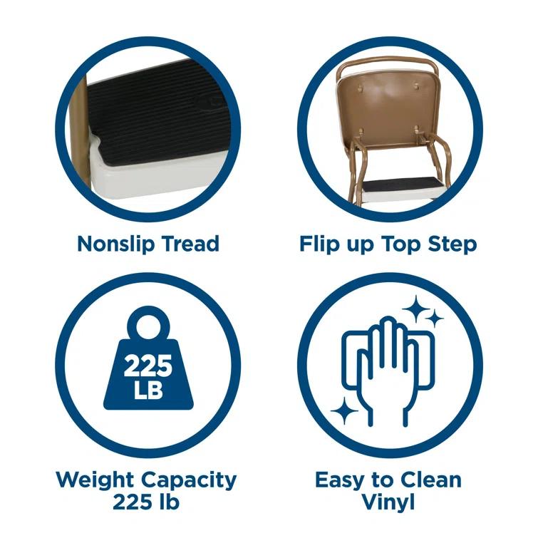 Stylaire Steel Retro Chair + Step Stool with Flip-Up Vinyl Seat