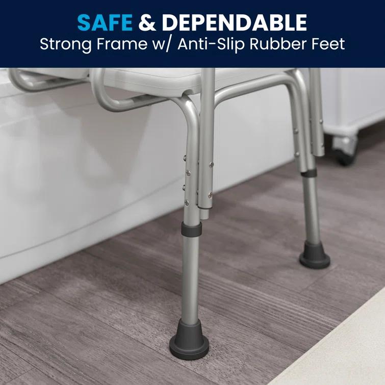 Flash Furniture DC-HY3510L-WH-GG Phoebe Aluminum Height Adjustable Medical Shower Transfer Bench