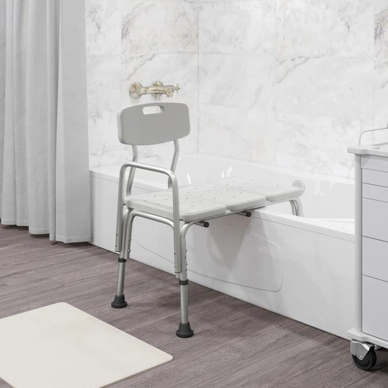 Flash Furniture DC-HY3510L-WH-GG Phoebe Aluminum Height Adjustable Medical Shower Transfer Bench