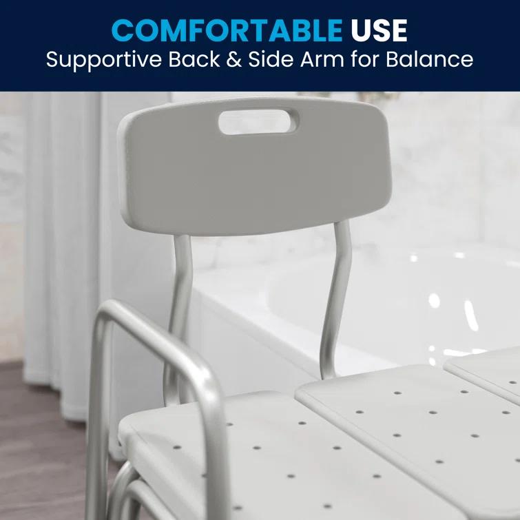 Flash Furniture DC-HY3510L-WH-GG Phoebe Aluminum Height Adjustable Medical Shower Transfer Bench