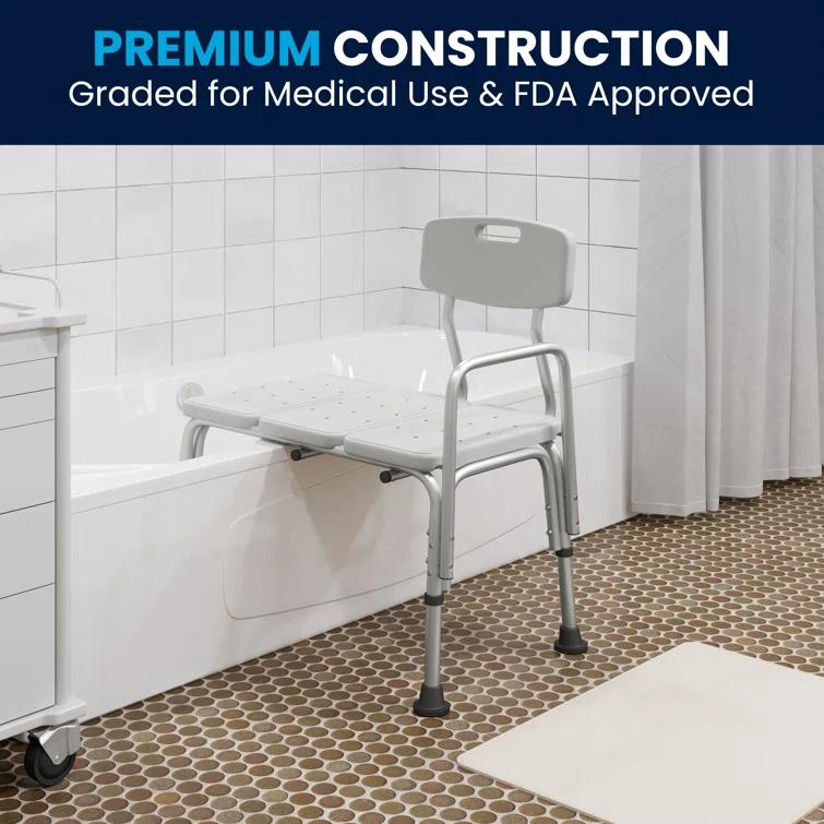 Flash Furniture DC-HY3510L-WH-GG Phoebe Aluminum Height Adjustable Medical Shower Transfer Bench