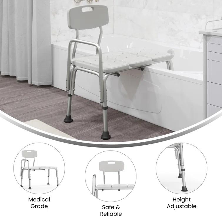Flash Furniture DC-HY3510L-WH-GG Phoebe Aluminum Height Adjustable Medical Shower Transfer Bench