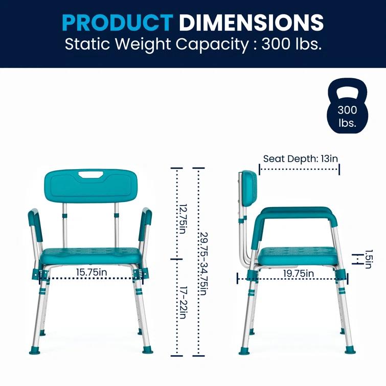 Jane Aluminum Height Adjustable Bath and Shower Chair