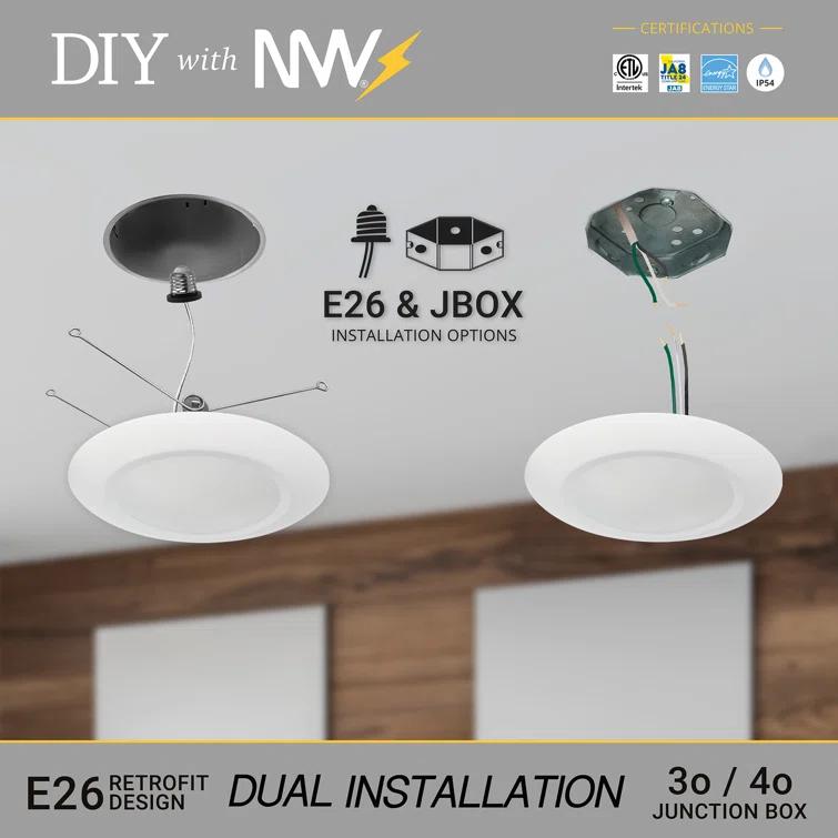 5/6 in. 5CCT Selectable Remodel 15W Retrofit Disk Light E26 Base LED Recessed Lighting Kit 24PK