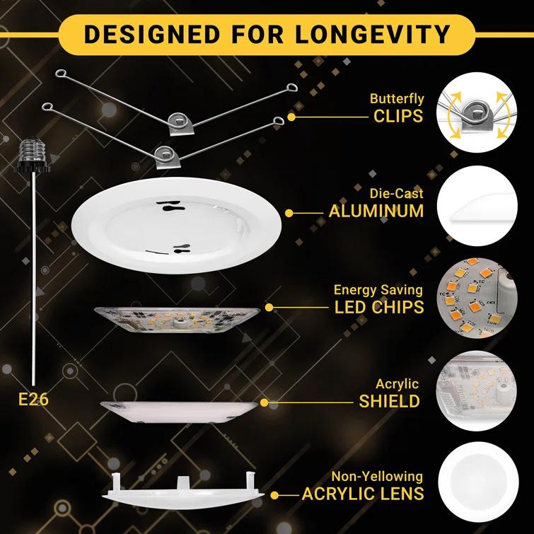 5/6 in. 5CCT Selectable Remodel 15W Retrofit Disk Light E26 Base LED Recessed Lighting Kit 24PK