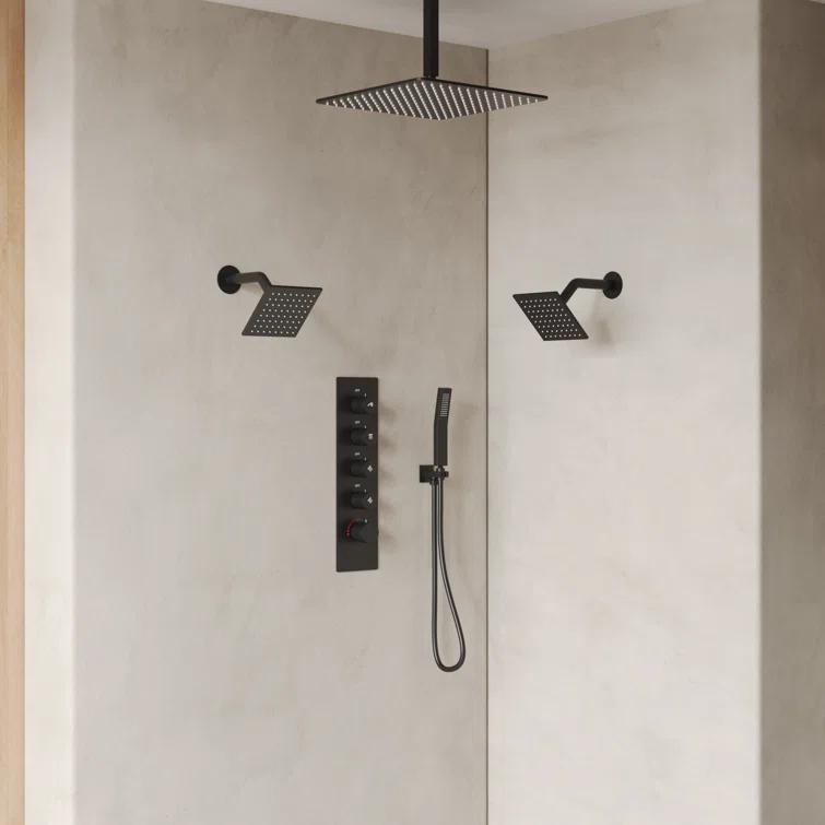 15-Spray Patterns 16" & 6" Triple Shower Heads, Shower FaucetSystem with Thermostatic Rough-in Valve
