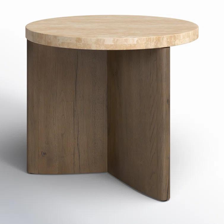 Voss Round Side Table - Natural and White Marble