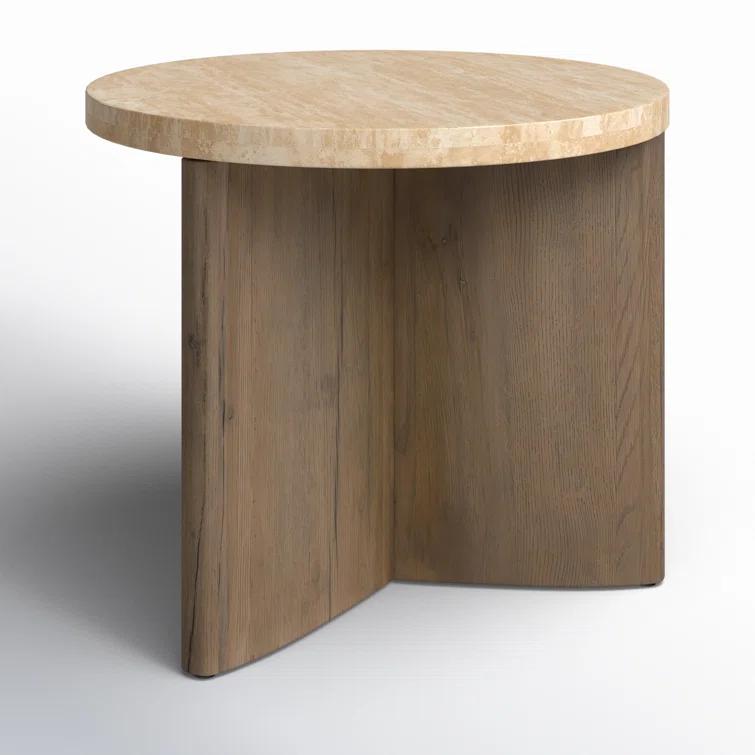 Voss Round Side Table - Natural and White Marble