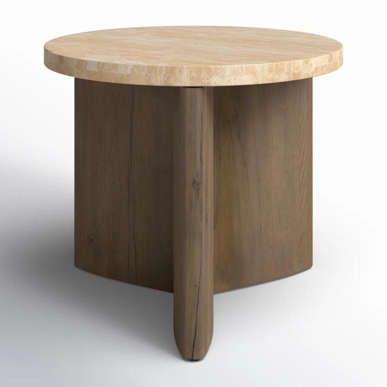Voss Round Side Table - Natural and White Marble