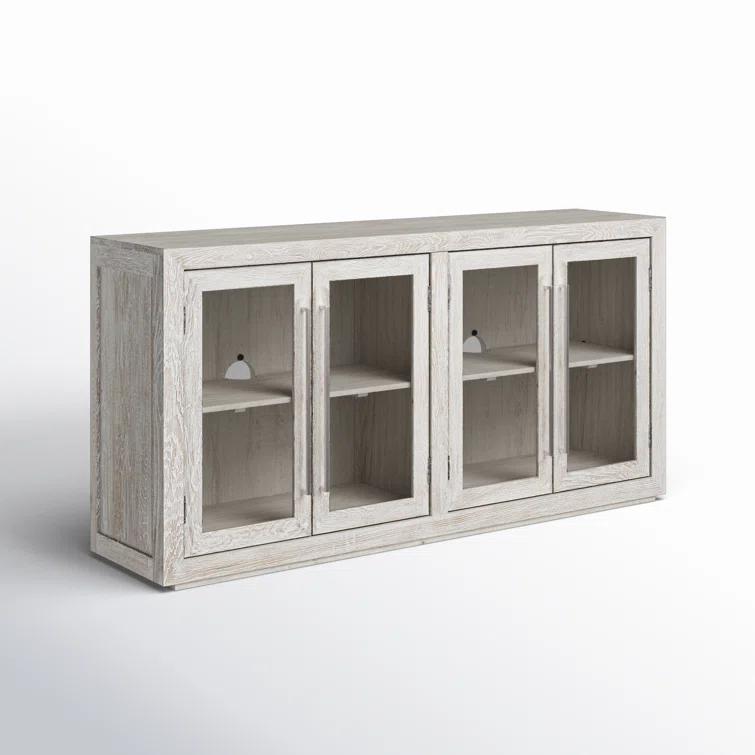 Beige Solid Wood 72'' Sideboard with Glass Doors