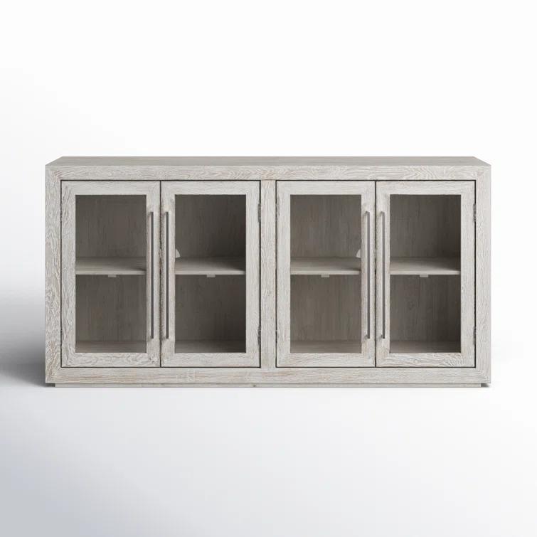 Beige Solid Wood 72'' Sideboard with Glass Doors