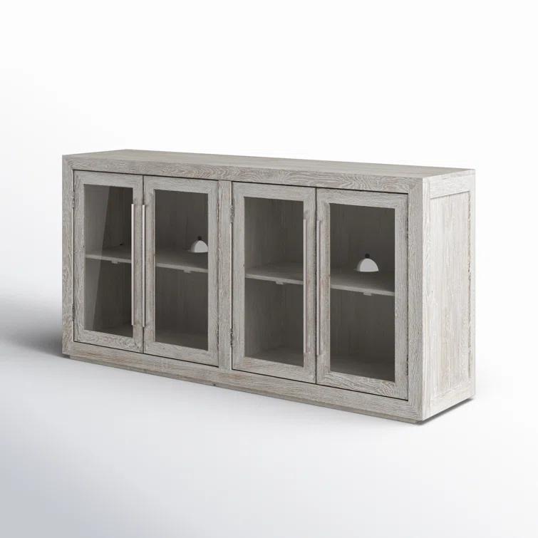Beige Solid Wood 72'' Sideboard with Glass Doors