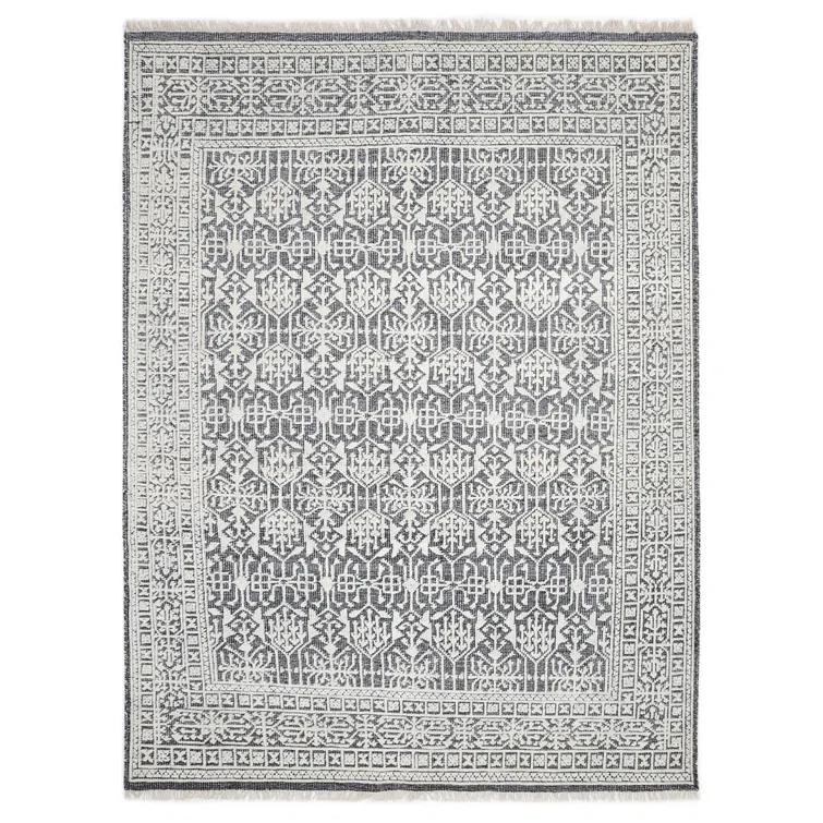 Elegant Hand-Knotted Wool-Viscose Blend Gray Area Rug, 9' x 12'