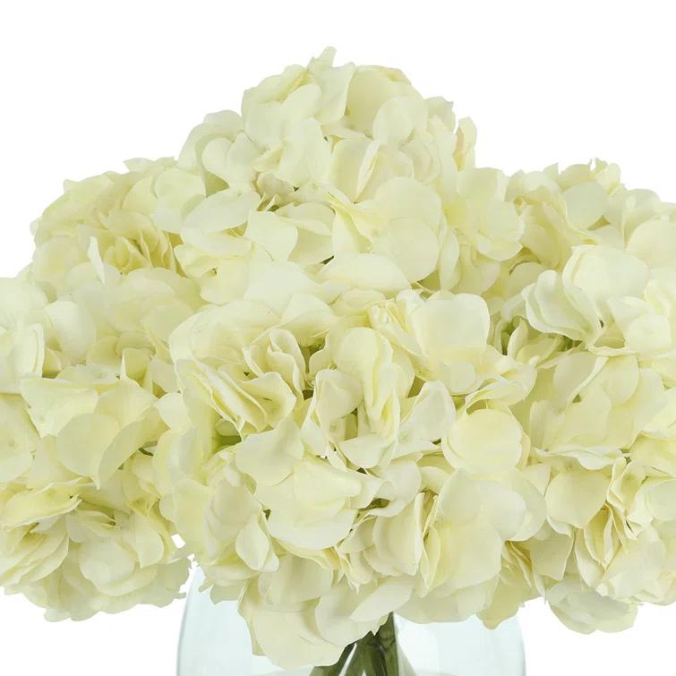White Polysilk Hydrangea Bouquet in Glass Vase