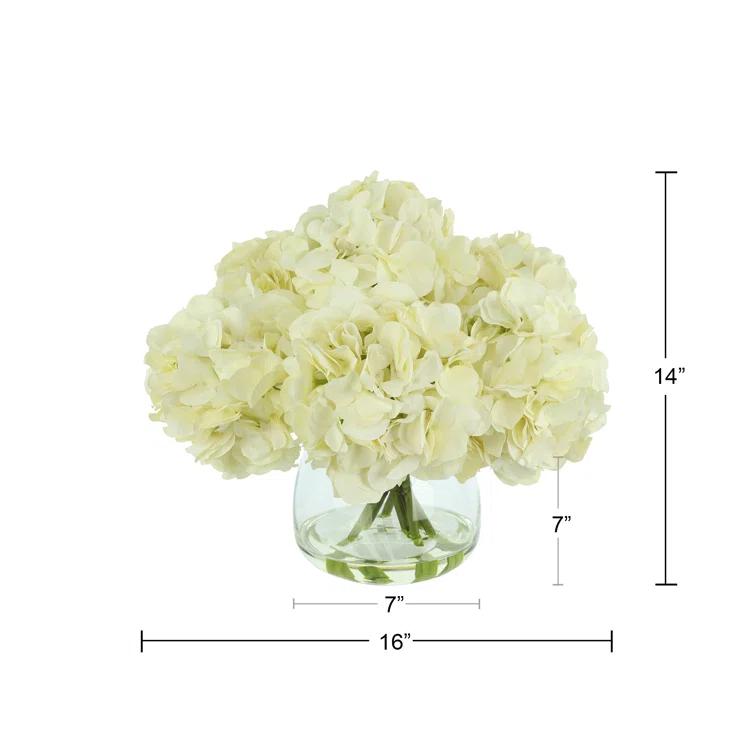 White Polysilk Hydrangea Bouquet in Glass Vase
