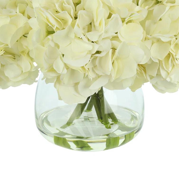 White Polysilk Hydrangea Bouquet in Glass Vase
