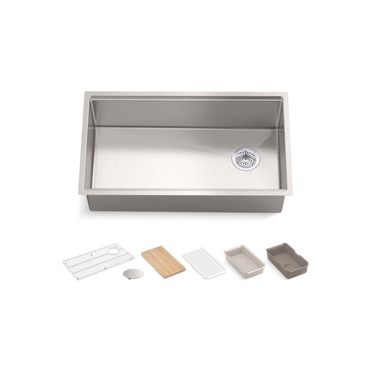 Strive® 32" L x 18.25" W Undermount Single Bowl Kitchen Sink with Basin Rack