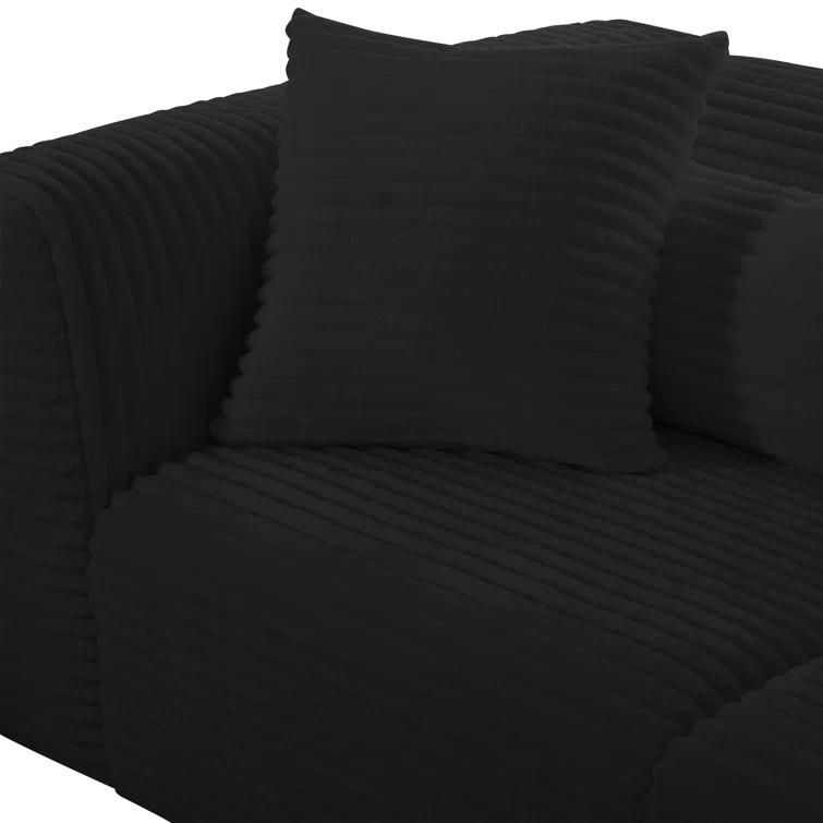 TOV Furniture Tarra Fluffy Oversized Black Corduroy Modular Loveseat