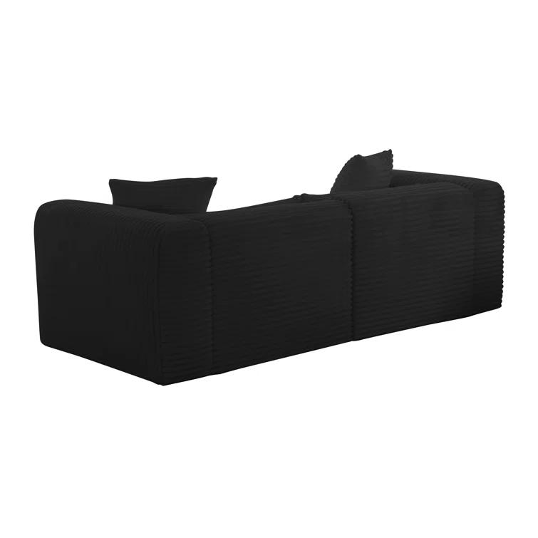 TOV Furniture Tarra Fluffy Oversized Black Corduroy Modular Loveseat