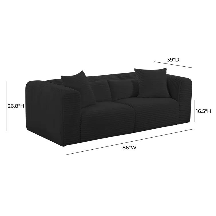TOV Furniture Tarra Fluffy Oversized Black Corduroy Modular Loveseat