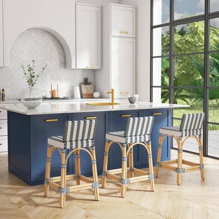 Butler Specialty Serienna Rattan Low Back 24.5" Counter Stool - Navy & White