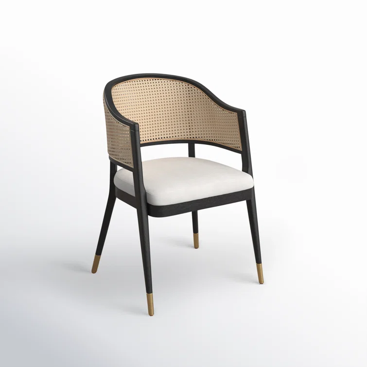 SAFAVIEH Couture Rogue Mid-Century Linen Solid Dining Chair, Black/Natural
