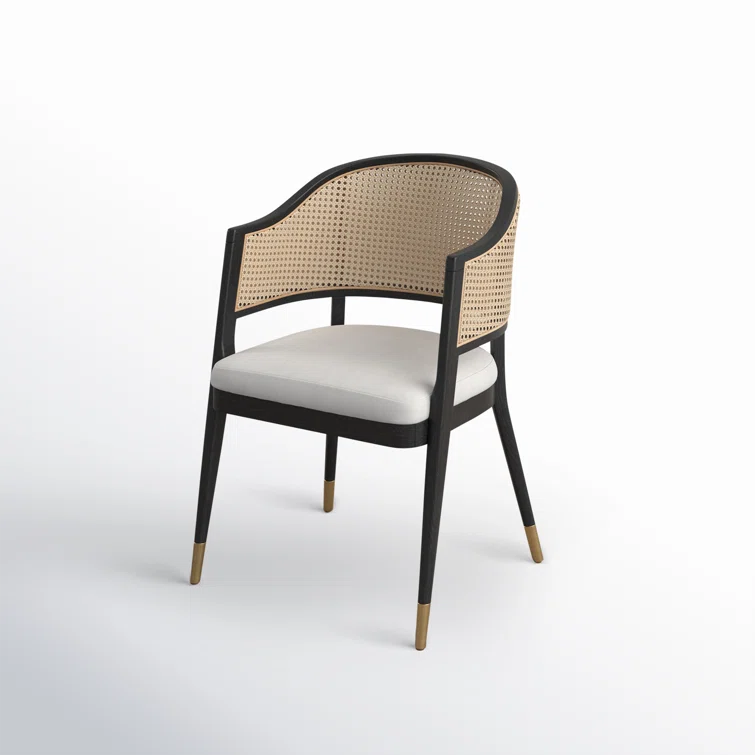 SAFAVIEH Couture Rogue Mid-Century Linen Solid Dining Chair, Black/Natural